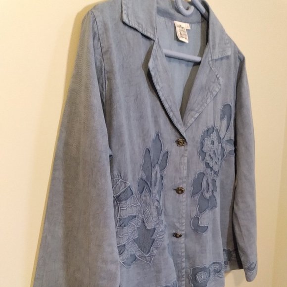 Parsley & Sage Cotton Jacket. Indigo Blue with Floral Cut Out Design - Picture 2 of 9